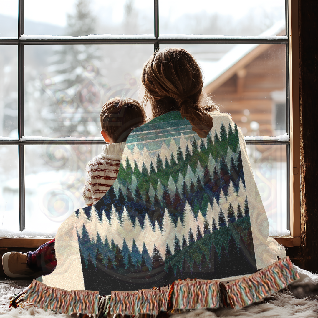 Forest Sunset Woven Blanket, 100% Cotton Throw – Nature-Inspired Cozy Tapestry for Home, Cabin, or Adventure Lovers