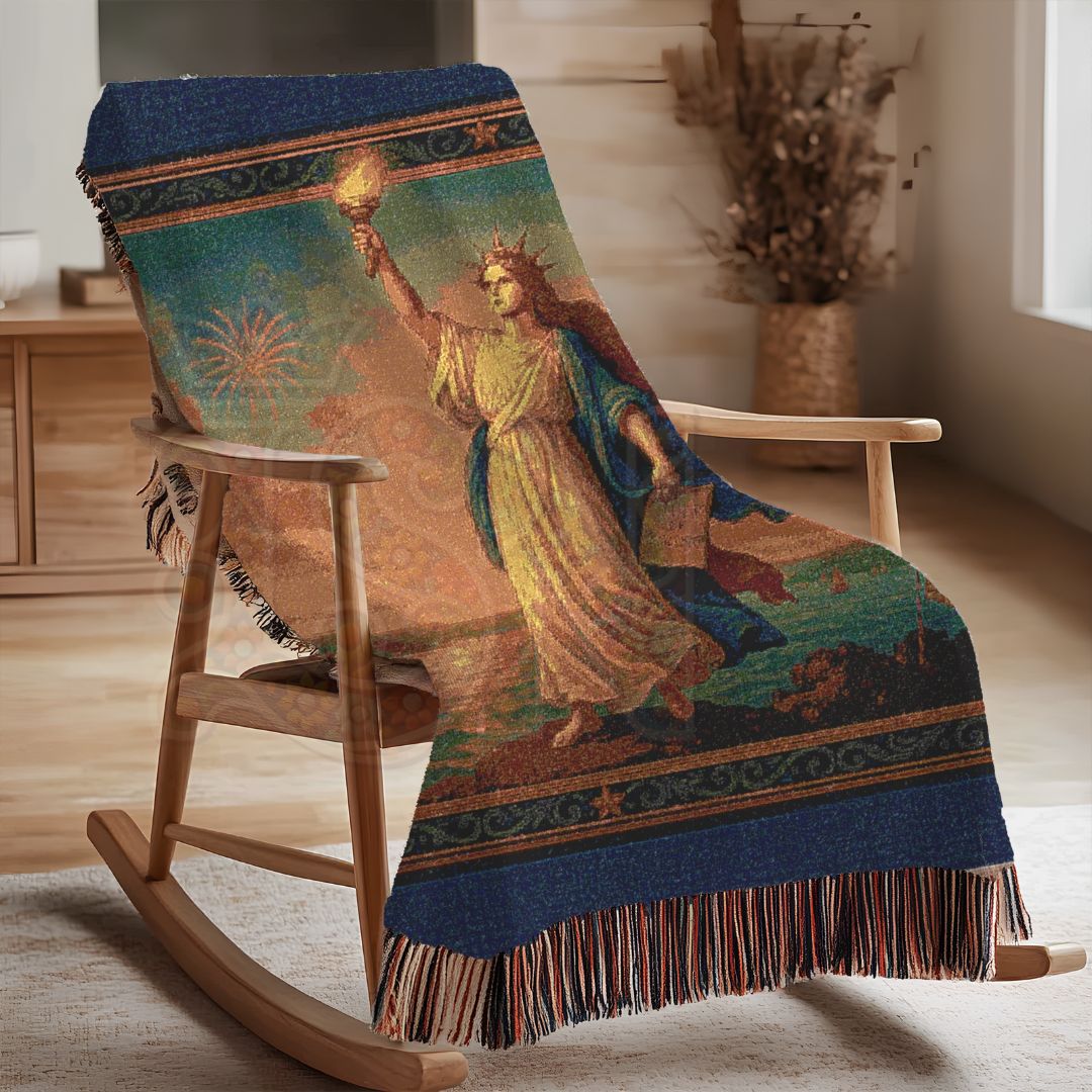 Statue of Liberty & Fireworks – Iconic Americana Woven Throw Blanket