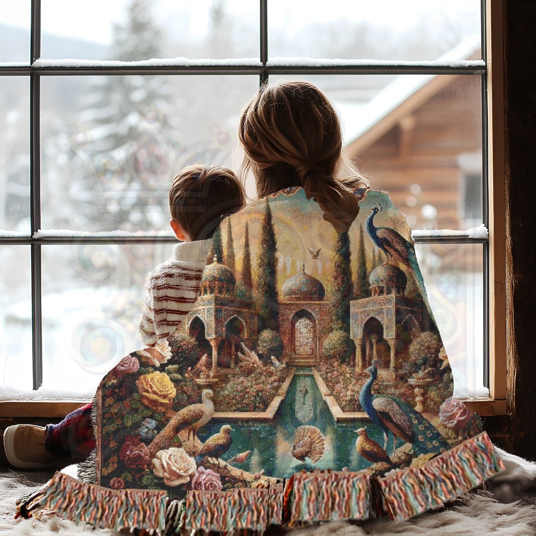 Birds of Persia Woven Blanket, 100% Cotton Throw, Elegant Persian Garden Art, Peacock Tapestry, Luxurious Home Decor & Boho Accent