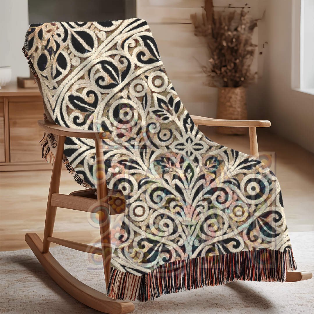 Timeless Elegance – Ornamental Folk Art Woven Blanket