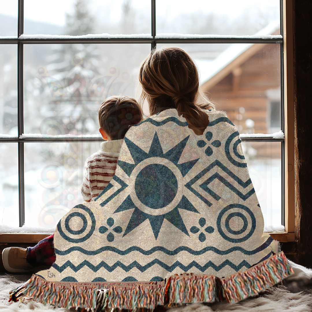 Geometry of the Ancestors – African Folk Motif Woven Blanket, Bold Tribal Symbol Throw, Minimalist Heritage-Inspired Textile