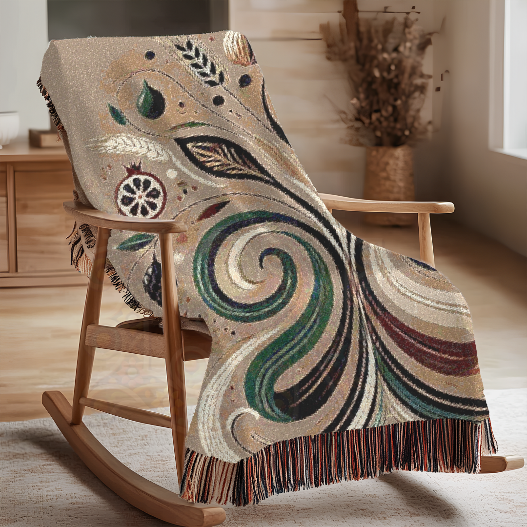 Bountiful Flourish Botanical & Grain Woven Blanket – Nature’s Abundance Throw, Harvest & Nourishment Inspired Gift
