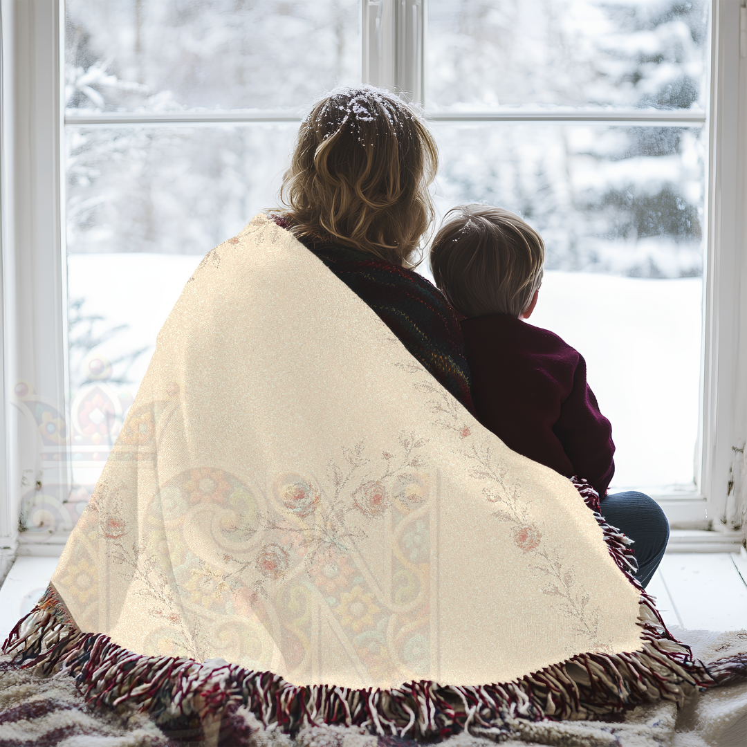 Whispering Roses Fairycore Woven Blanket – Soft Vintage Floral Throw