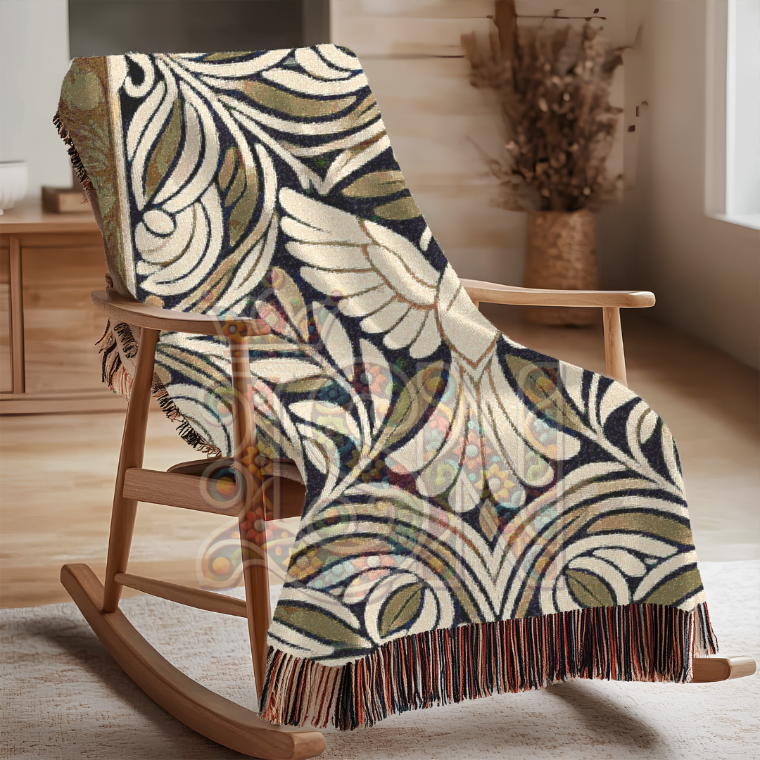 Graceful Flight Folk Art Dove Woven Blanket – Majestic Peace Symbol Throw with Ornate Nature Design