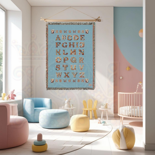 Blue Elegant Alphabet Woven Cotton Blanket – Bohemian Luxe Tapestry Throw