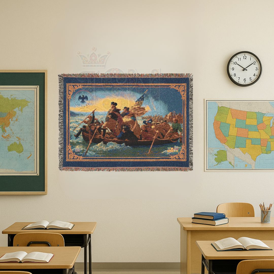 Washington Crossing the Delaware – Historic American Folk Art Woven Throw Blanket