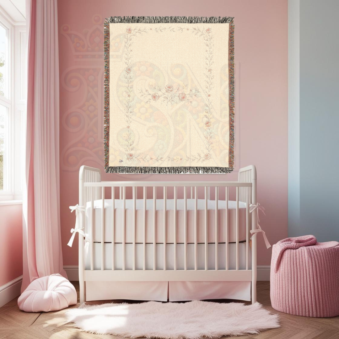 Whispering Roses Fairycore Woven Blanket – Soft Vintage Floral Throw