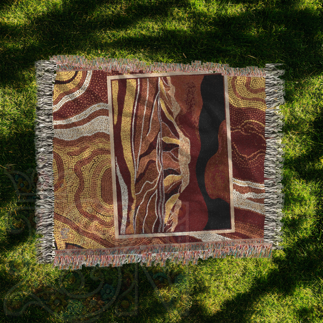 Australian Tribal Design - Molten Earth Woven Blanket – Volcanic Flow Art in 100% Cotton
