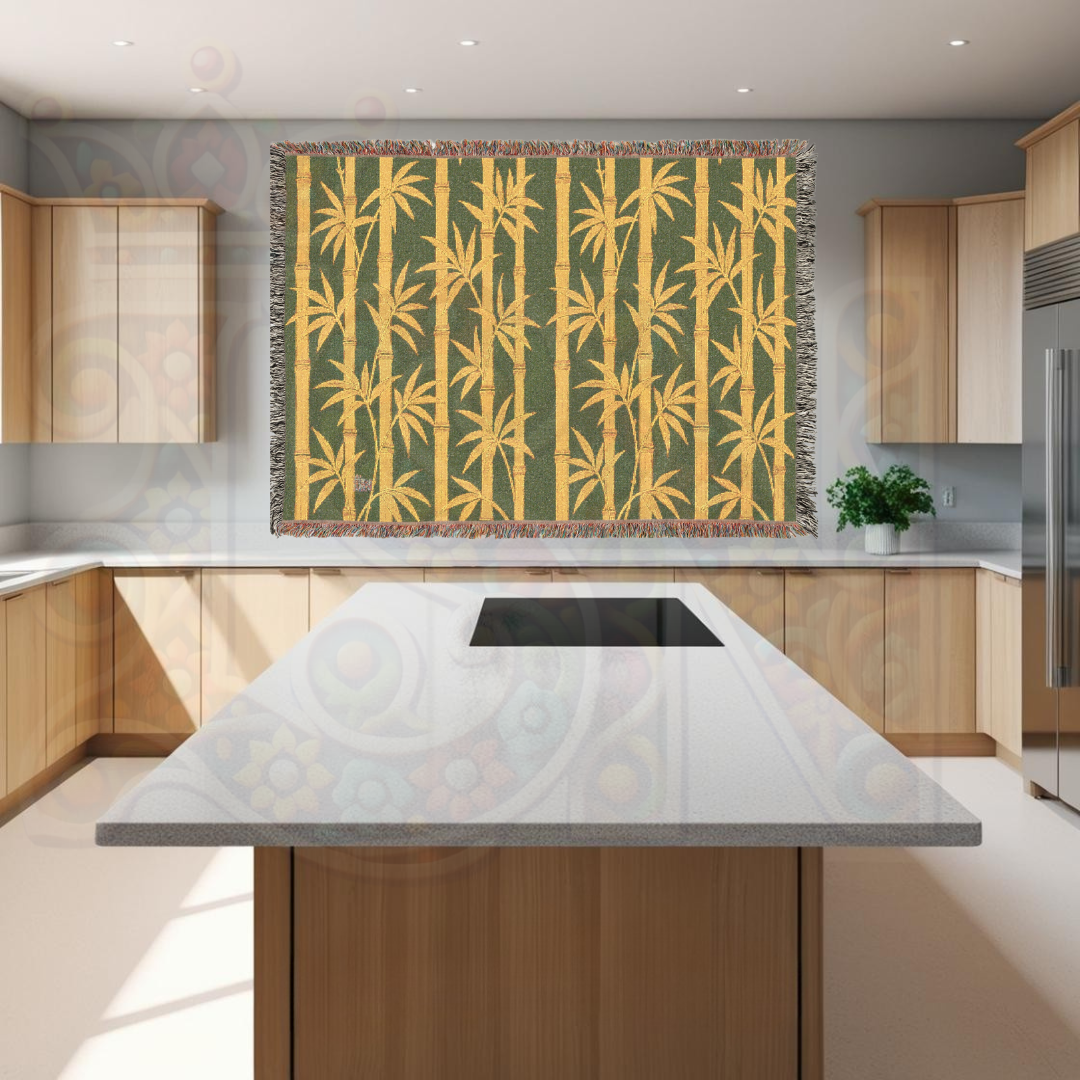 Golden Grove – Earth-Toned Bamboo Woven Throw Blanket in Gold and Green