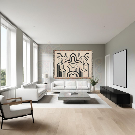 Bold Minimalist Arches Black & Natural Modern Woven Blanket, Geometric Throw, Gift for Contemporary Home Decor Enthusiasts
