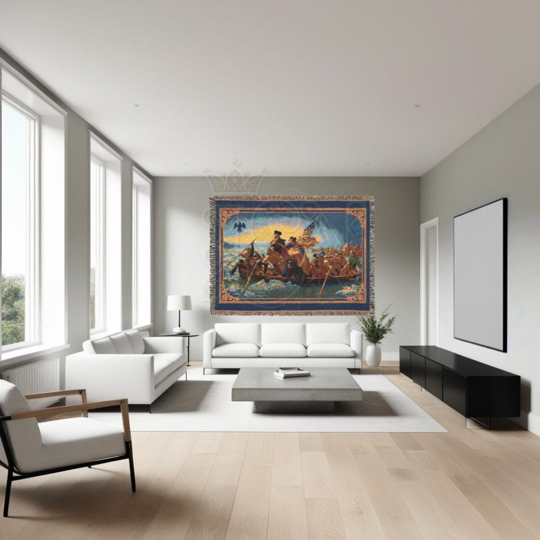 Washington Crossing the Delaware – Historic American Folk Art Woven Throw Blanket