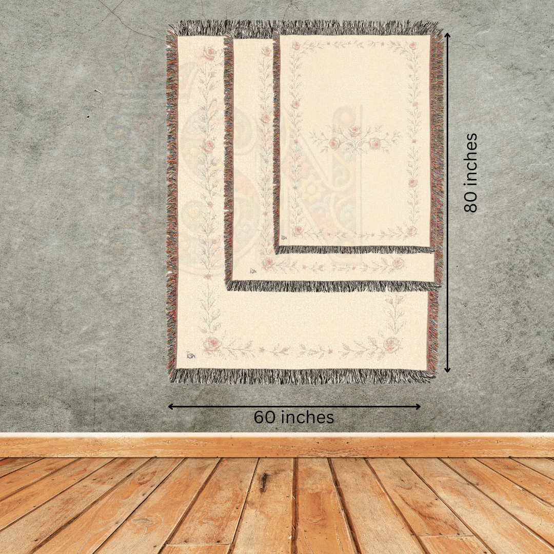 Whispering Roses Fairycore Woven Blanket – Soft Vintage Floral Throw