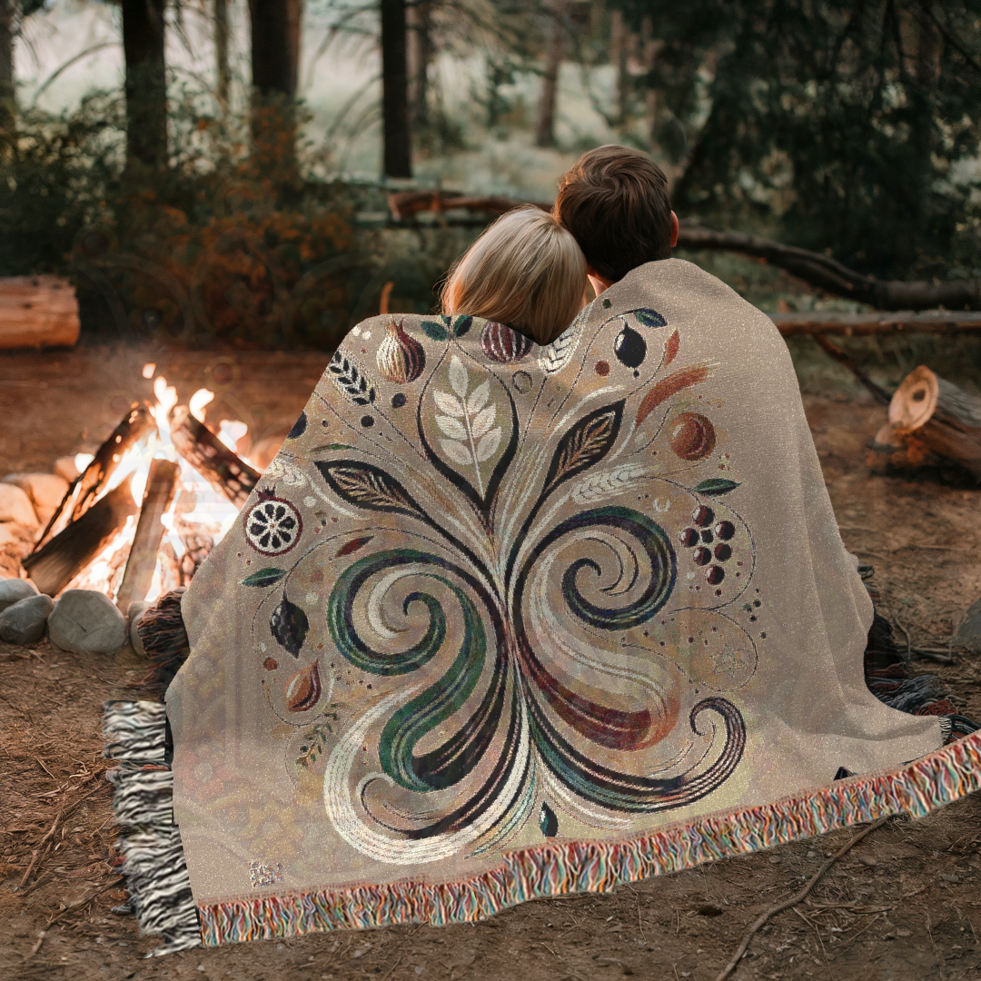 Bountiful Flourish Botanical & Grain Woven Blanket – Nature’s Abundance Throw, Harvest & Nourishment Inspired Gift