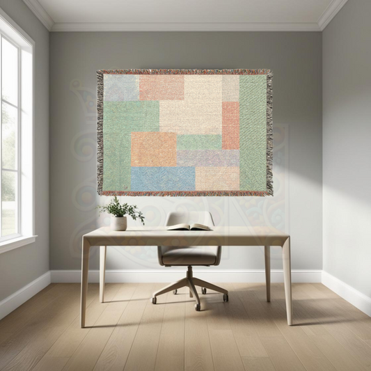 Soft Pastel Geometric Blocks Woven Throw Blanket, Cozy Contemporary Home Accent, Modern Gift Idea
