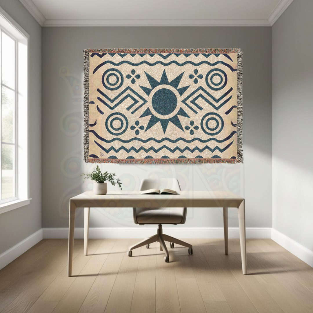 Geometry of the Ancestors – African Folk Motif Woven Blanket, Bold Tribal Symbol Throw, Minimalist Heritage-Inspired Textile