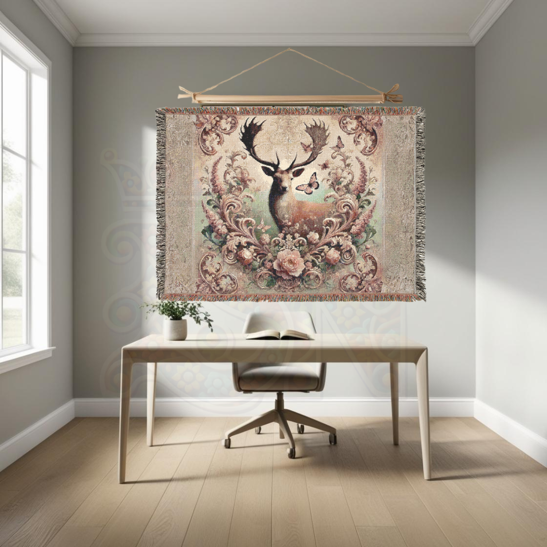 Majestic Deer Woven Blanket – 100% Cotton Nature Throw | Vintage Wildlife Tapestry | Rustic Lodge Decor | Cottagecore Bedding