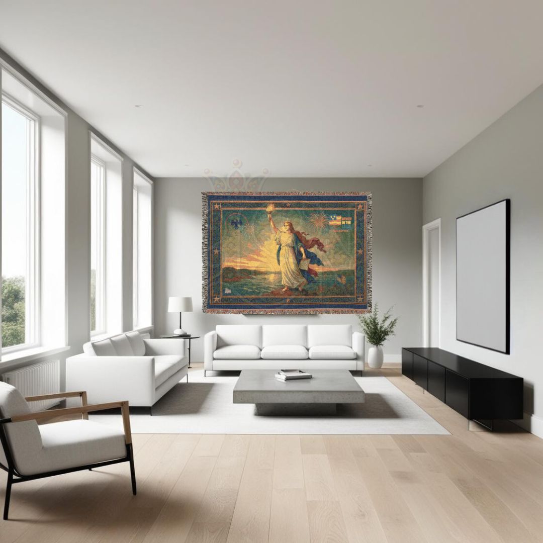 Statue of Liberty & Fireworks – Iconic Americana Woven Throw Blanket