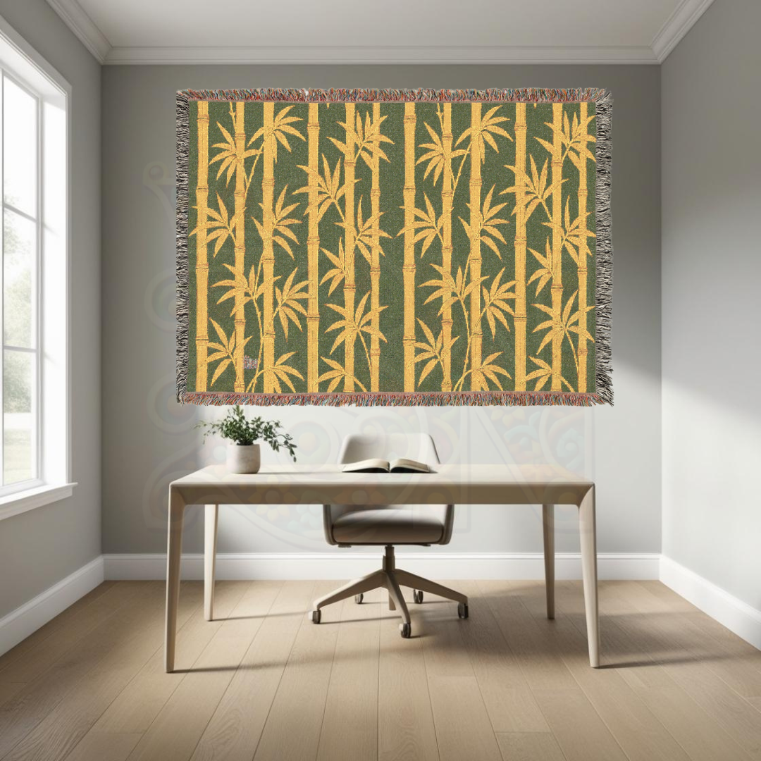 Golden Grove – Earth-Toned Bamboo Woven Throw Blanket in Gold and Green