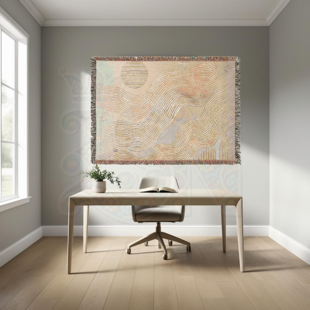 Whispering Waves Minimalist Flowing Lines Woven Blanket, Earth Tone Cozy Throw, Modern Calming Home Decor Gift
