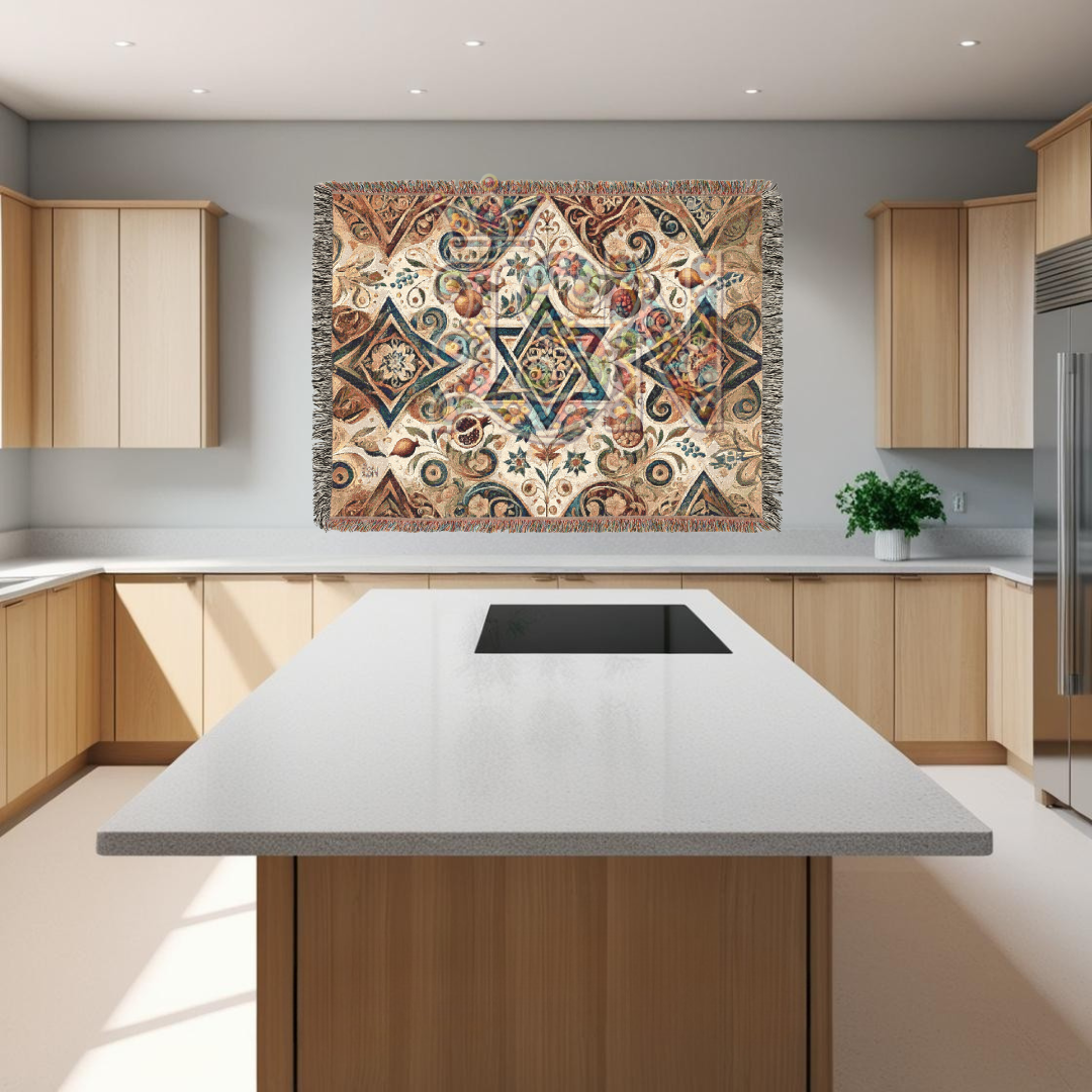Star of David Jewish Heritage Woven Throw Blanket – Nature Inspired Cotton Tapestry