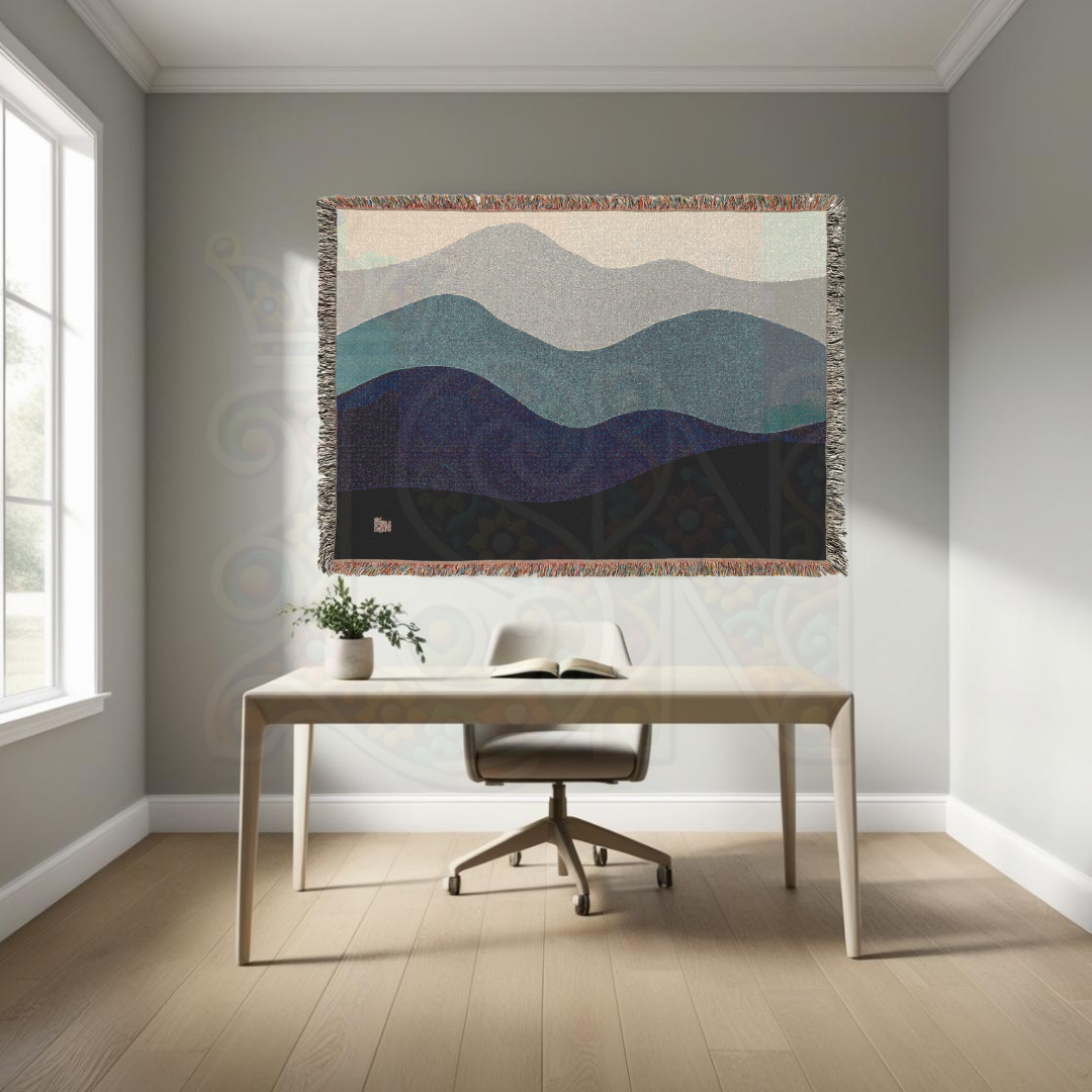 Layered Serenity Minimalist Hills Woven Blanket, Earth Tone Cozy Throw, Modern Nature-Inspired Home Decor Gift