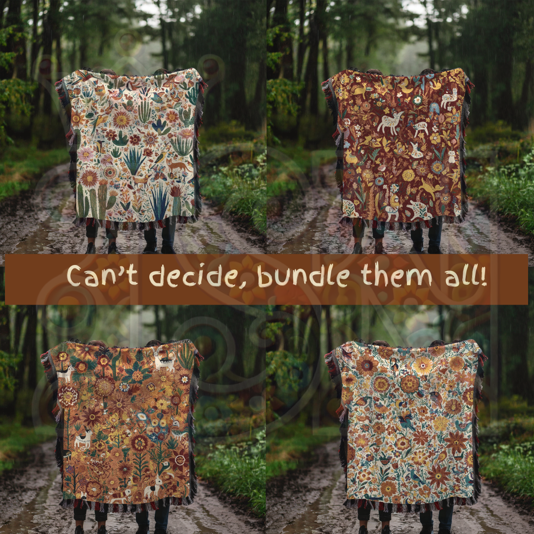 Botanical Garden Woven Blanket, 100% Cotton Tapestry Throw with Vintage Floral & Bird Pattern, Nature-Inspired Home Decor