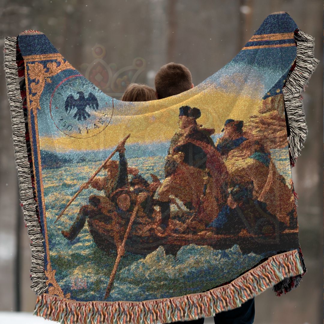 Washington Crossing the Delaware – Historic American Folk Art Woven Throw Blanket