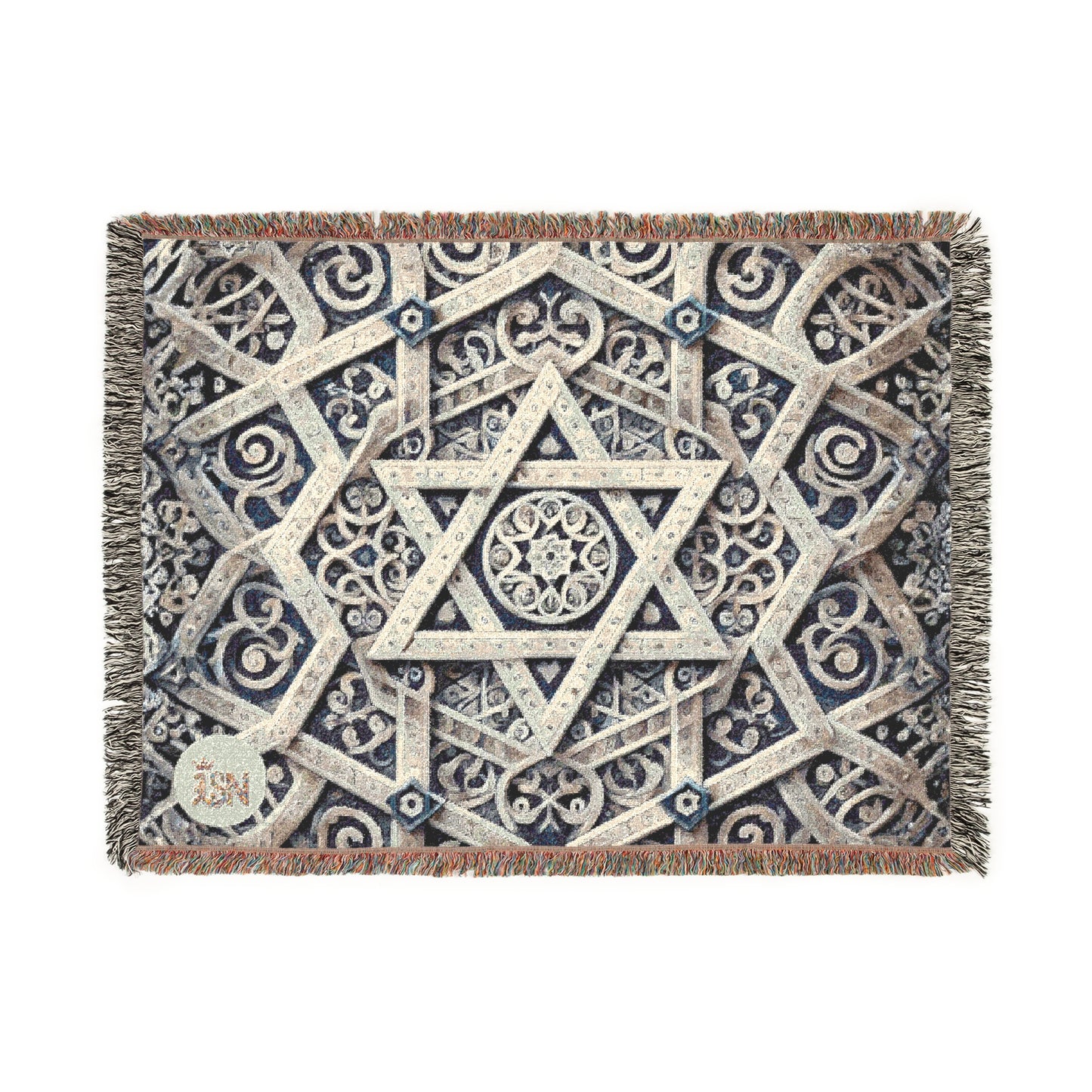 Star of David Geometric Woven Tapestry Blanket – Judaica Home Decor Throw, 100% Cotton, Heirloom Textile