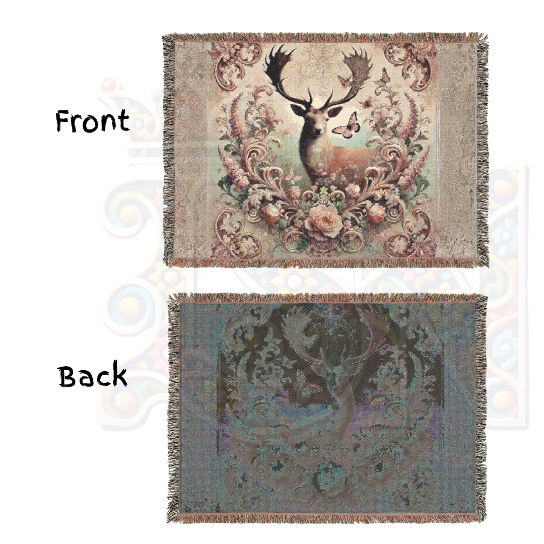 Majestic Deer Woven Blanket – 100% Cotton Nature Throw | Vintage Wildlife Tapestry | Rustic Lodge Decor | Cottagecore Bedding