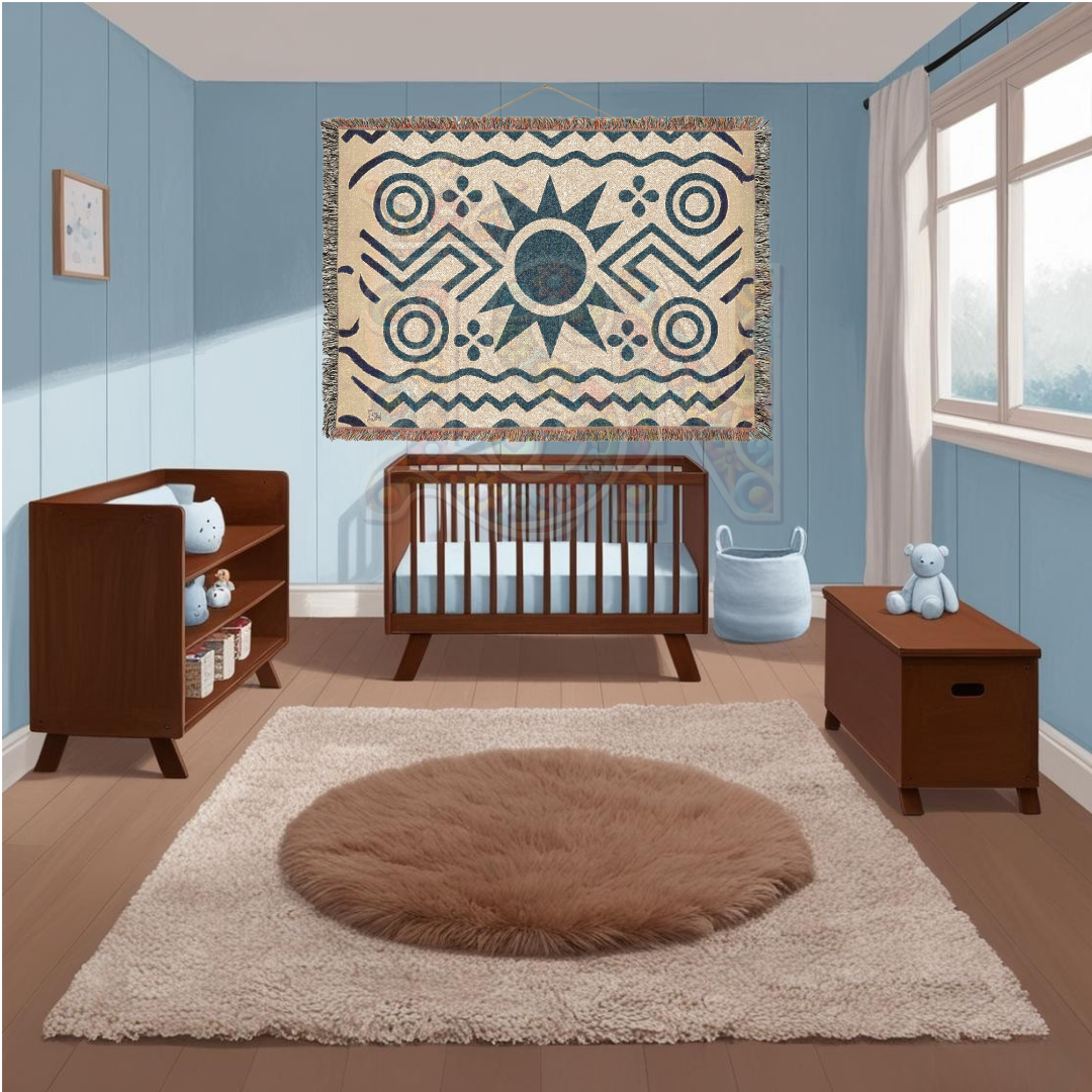 Geometry of the Ancestors – African Folk Motif Woven Blanket, Bold Tribal Symbol Throw, Minimalist Heritage-Inspired Textile