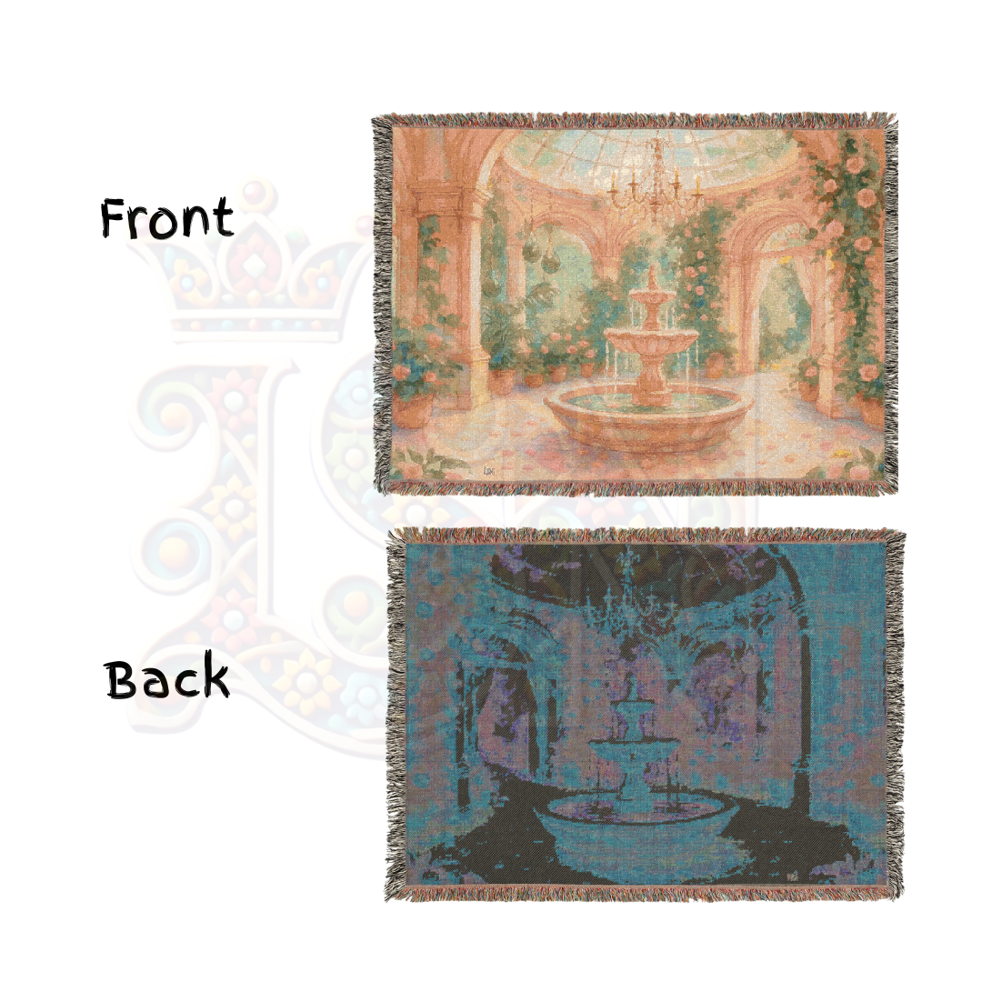 Sunlit Rose Garden Fairycore Woven Blanket – Enchanted Courtyard Throw
