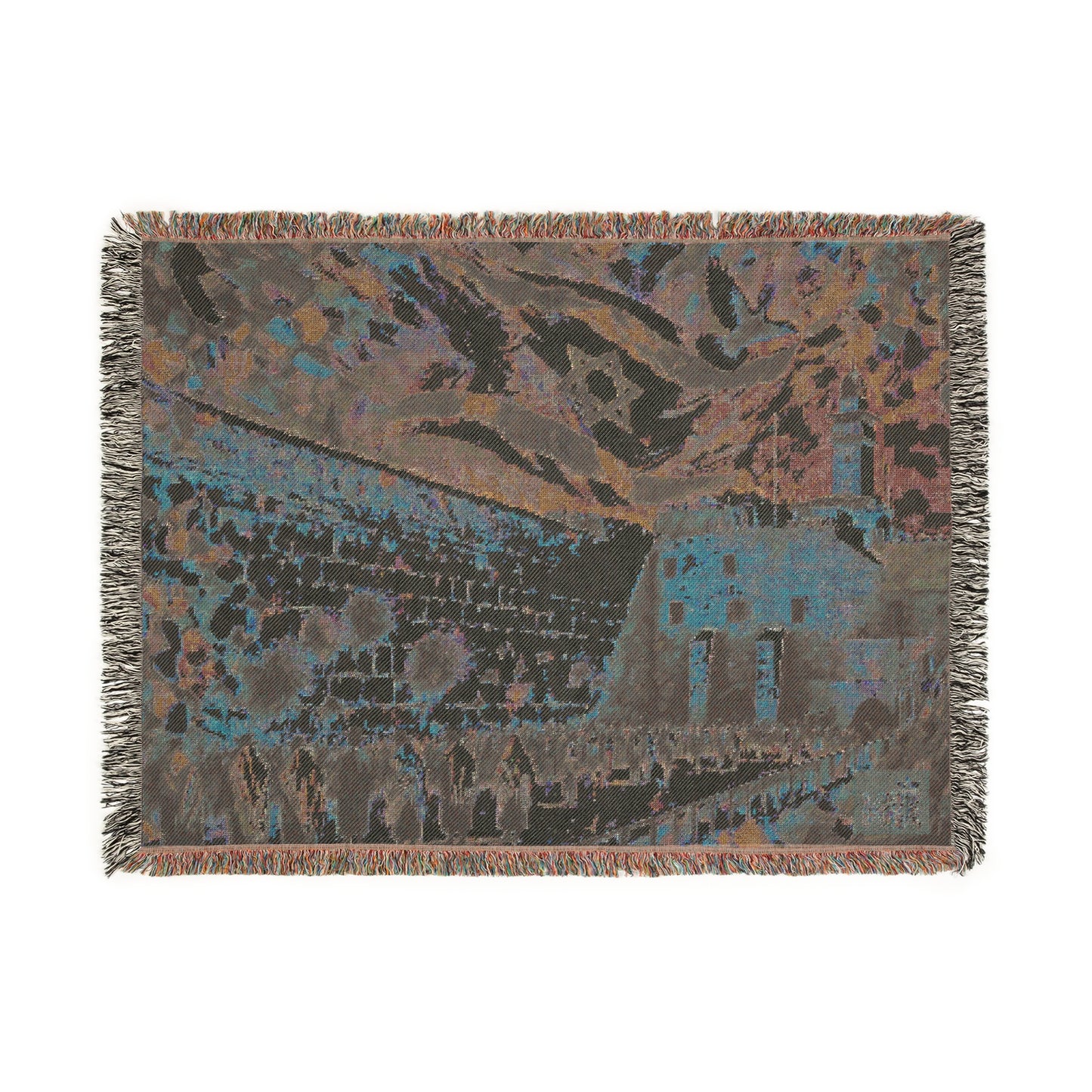 Jerusalem Western Wall and Flag Woven Tapestry Blanket – Heritage Judaica Throw, Cotton, Home Blessing