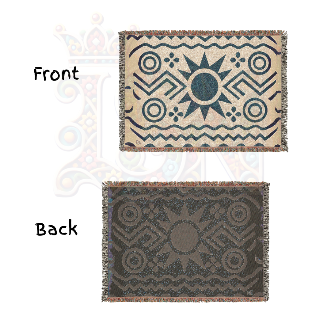 Geometry of the Ancestors – African Folk Motif Woven Blanket, Bold Tribal Symbol Throw, Minimalist Heritage-Inspired Textile