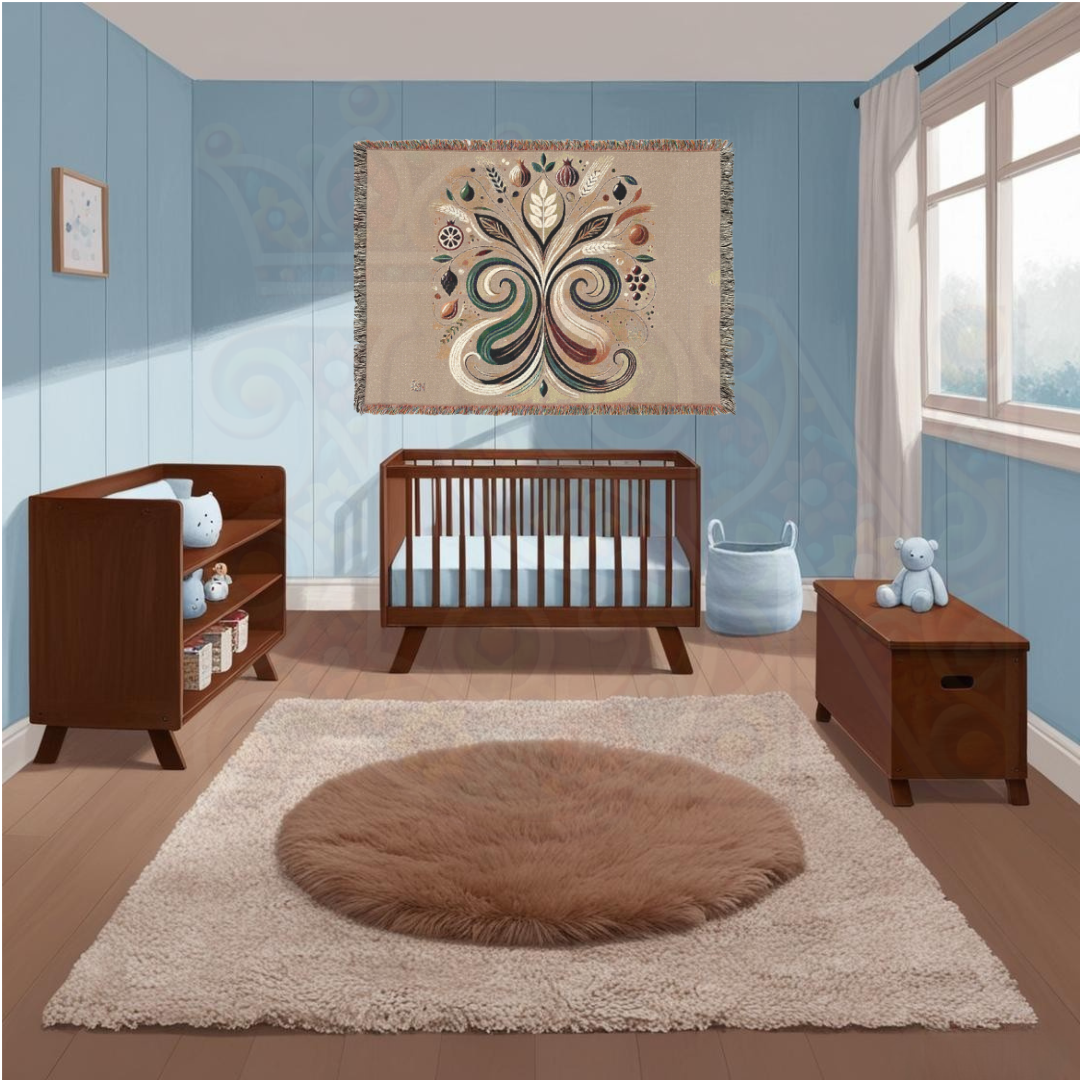Bountiful Flourish Botanical & Grain Woven Blanket – Nature’s Abundance Throw, Harvest & Nourishment Inspired Gift