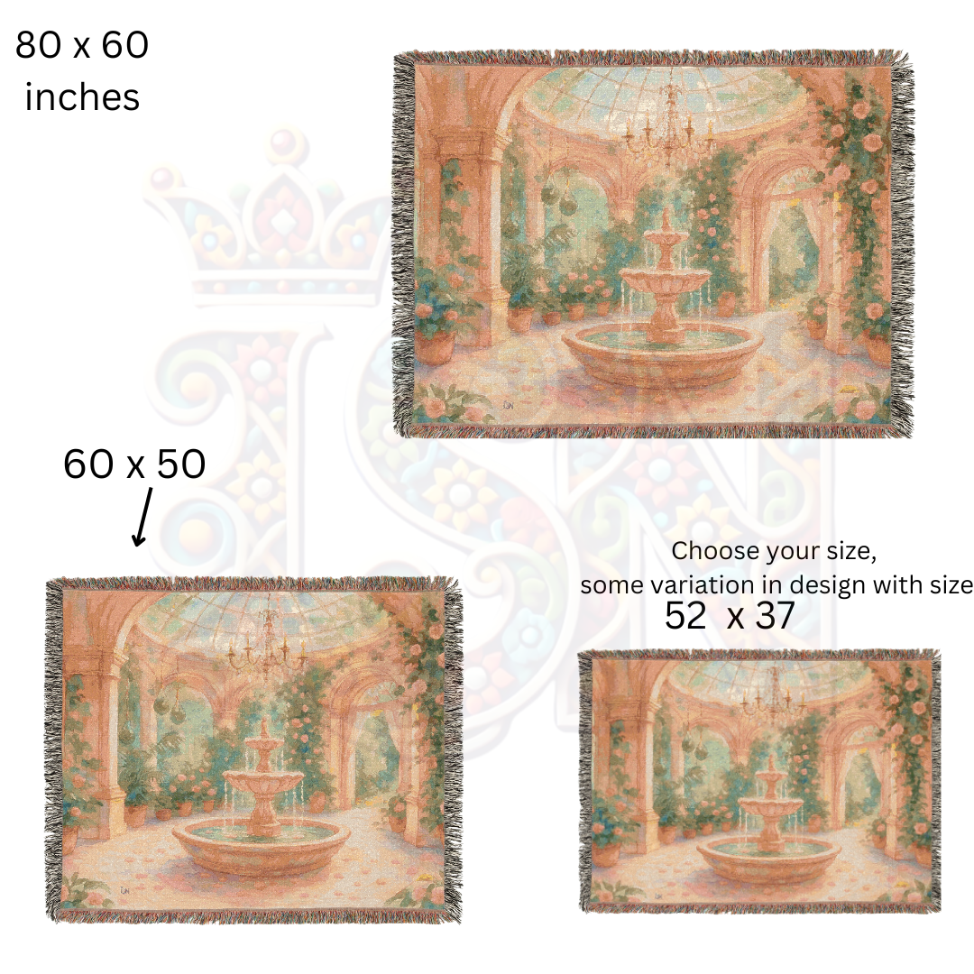 Sunlit Rose Garden Fairycore Woven Blanket – Enchanted Courtyard Throw