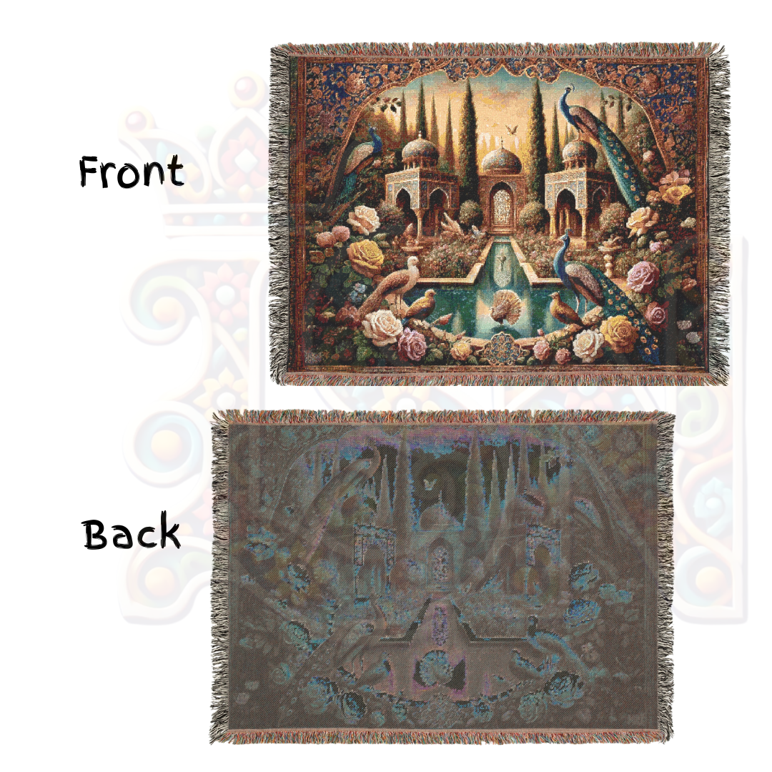 Birds of Persia Woven Blanket, 100% Cotton Throw, Elegant Persian Garden Art, Peacock Tapestry, Luxurious Home Decor & Boho Accent