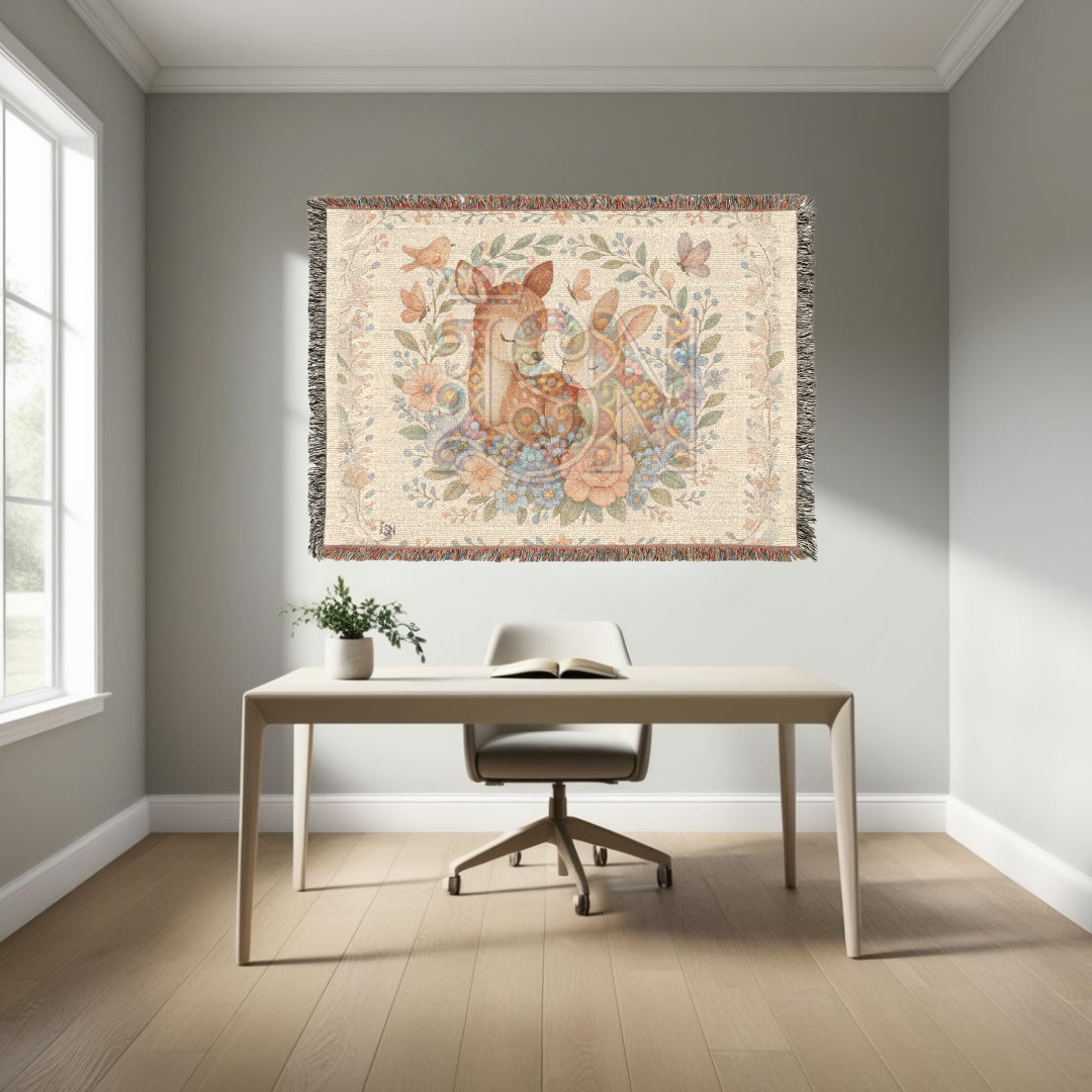 Tender Friends Nursery Gentle Deer & Bunny Floral Woven Blanket – Cozy 100% Cotton Baby Throw