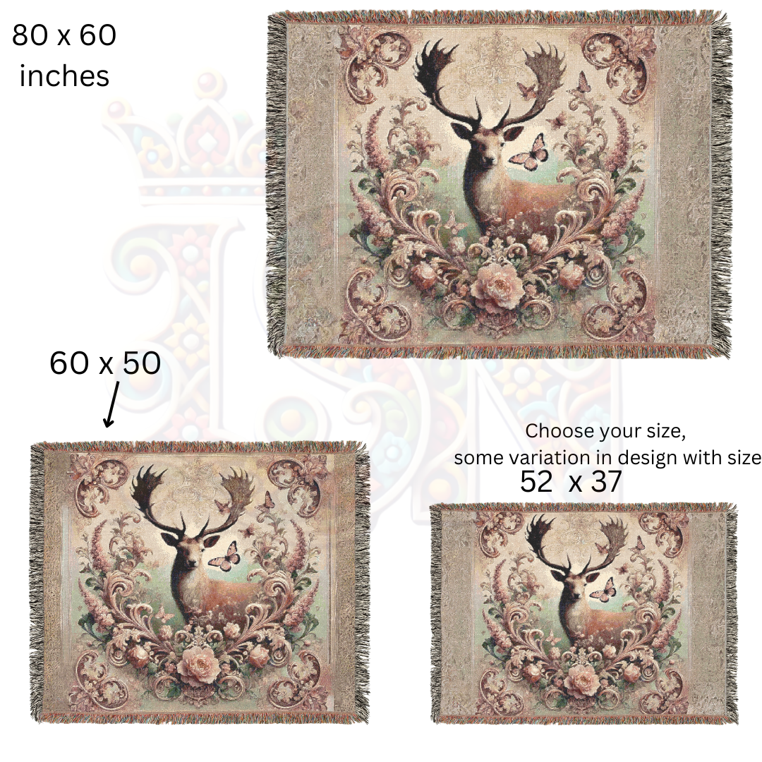 Majestic Deer Woven Blanket – 100% Cotton Nature Throw | Vintage Wildlife Tapestry | Rustic Lodge Decor | Cottagecore Bedding