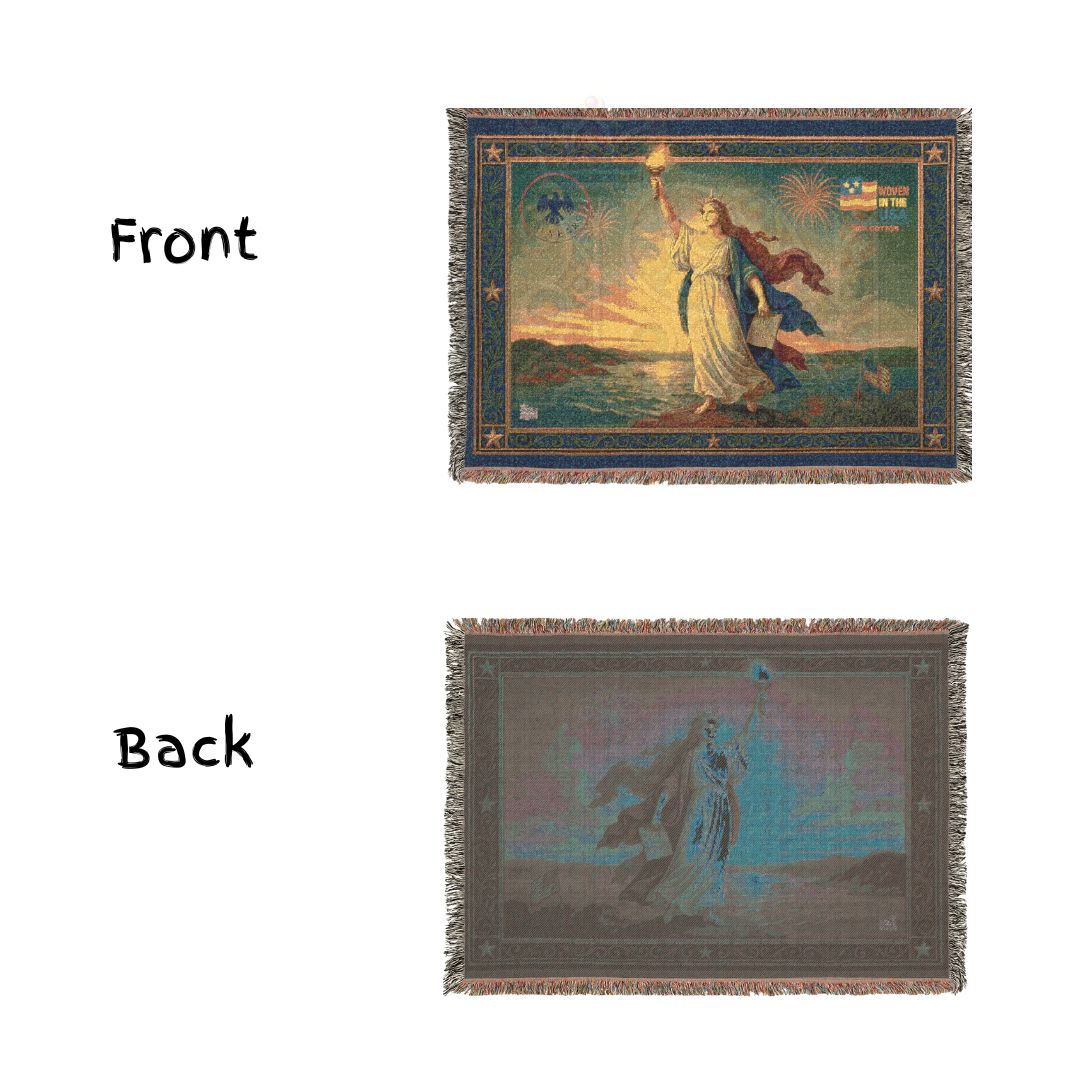 Statue of Liberty & Fireworks – Iconic Americana Woven Throw Blanket