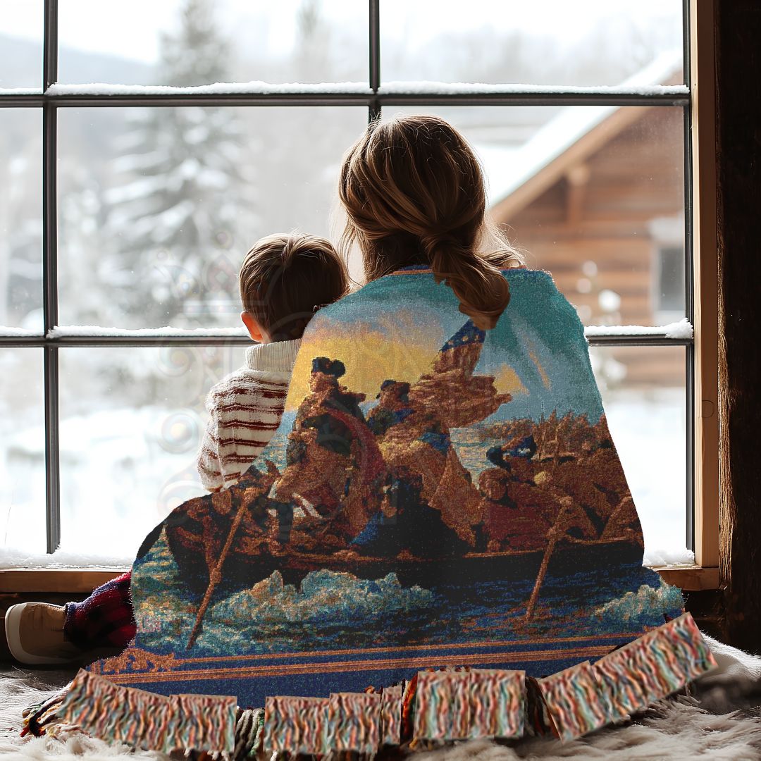 Washington Crossing the Delaware – Historic American Folk Art Woven Throw Blanket