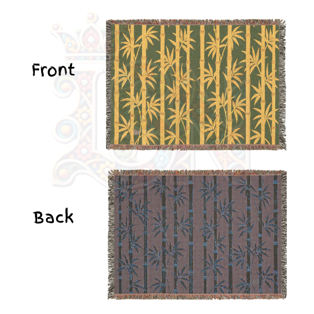 Golden Grove – Earth-Toned Bamboo Woven Throw Blanket in Gold and Green