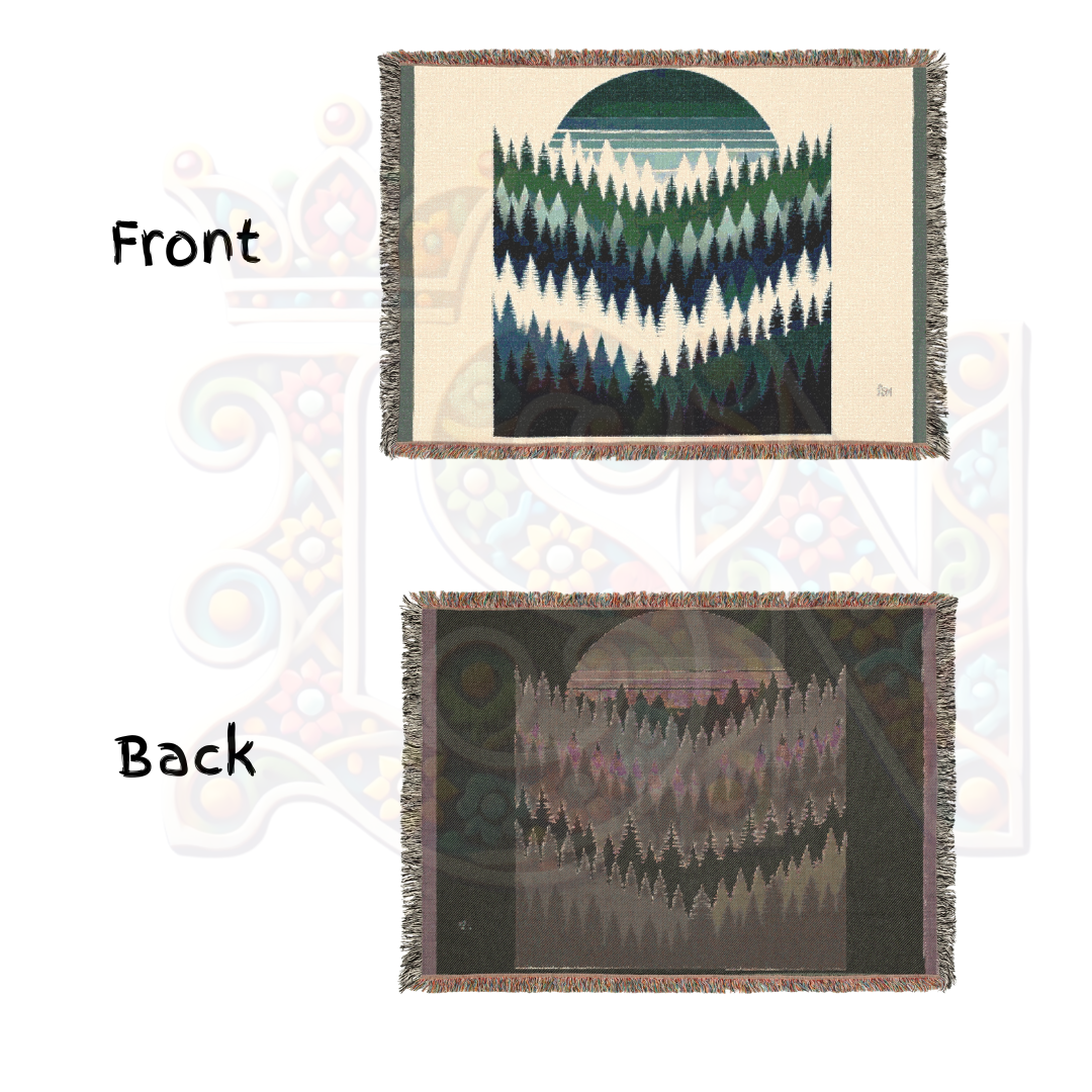 Forest Sunset Woven Blanket, 100% Cotton Throw – Nature-Inspired Cozy Tapestry for Home, Cabin, or Adventure Lovers