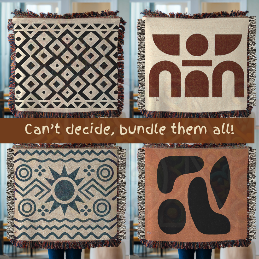The Shapes That Stayed – African Abstract Woven Blanket, Mudcloth-Inspired Minimalist Throw, Modern Tribal Memory Textile