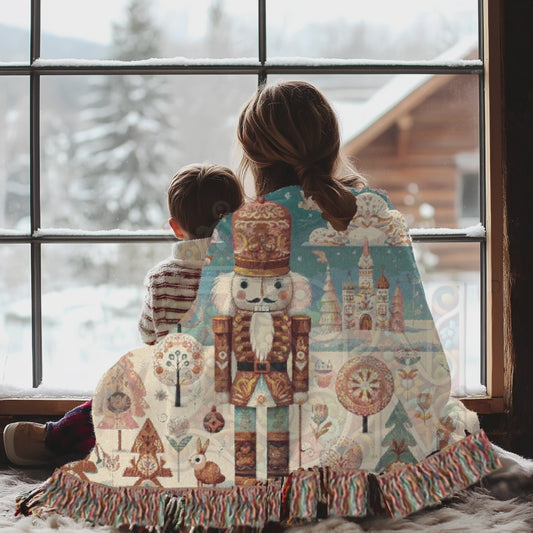 Whimsical Nutcracker Woven Blanket – 100% Cotton Holiday Tapestry, Fairytale Ballet Throw, Cozy Holiday Storybook Decor