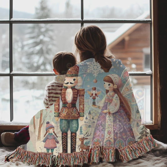 Nutcracker Fairy Woven Blanket – 100% Cotton Holiday Ballet Throw, Whimsical Holiday Decor, Storybook Winter Tapestry