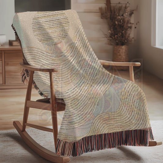 Whispering Waves Minimalist Flowing Lines Woven Blanket, Earth Tone Cozy Throw, Modern Calming Home Decor Gift
