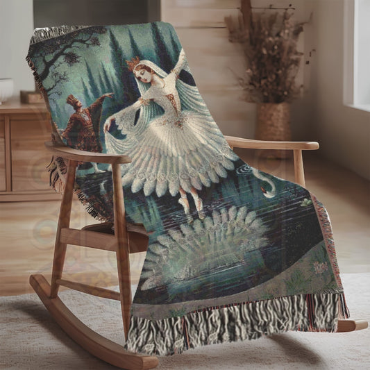 Swan Lake Ballet Woven Blanket – 100% Cotton, Elegant Ballerina Tapestry, Fairy Tale Dance Decor, Classic Art Throw, Romantic Gift