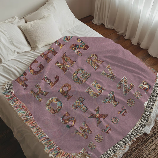 Pink Elegant Alphabet Woven Cotton Blanket – Bohemian Luxe Tapestry Throw