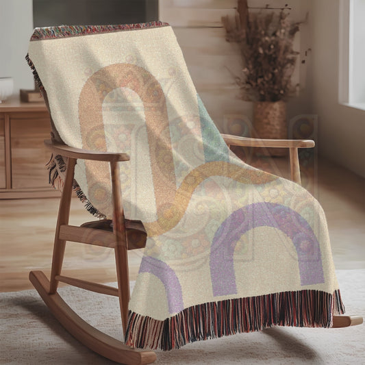 Pastel Rainbow Arches Woven Blanket, Soft Minimalist Throw, Calm Nursery and Cozy Home Decor Gift