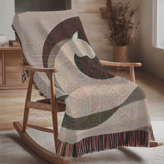 Serene Equine Minimalist Horse and Birds Woven Blanket, Earth Tone Cozy Throw, Modern Nature-Inspired Home Decor Gift